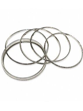 Vintage Y2K Bangle Bracelet Silvertone Set of 5